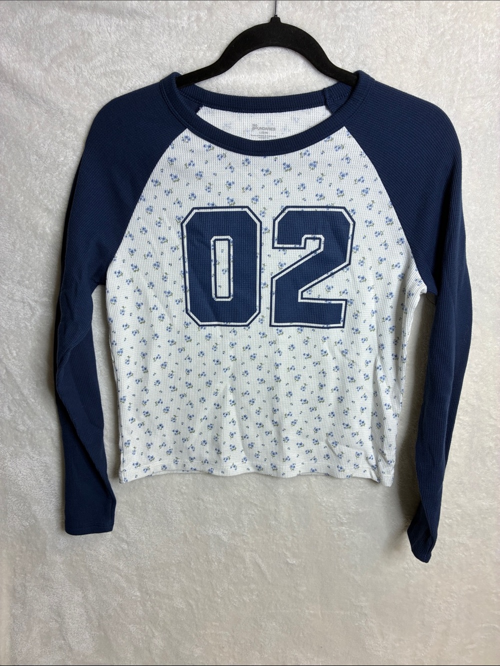 No Boundaries Navy & White Long Sleeve Raglan Tee with '02' Graphic